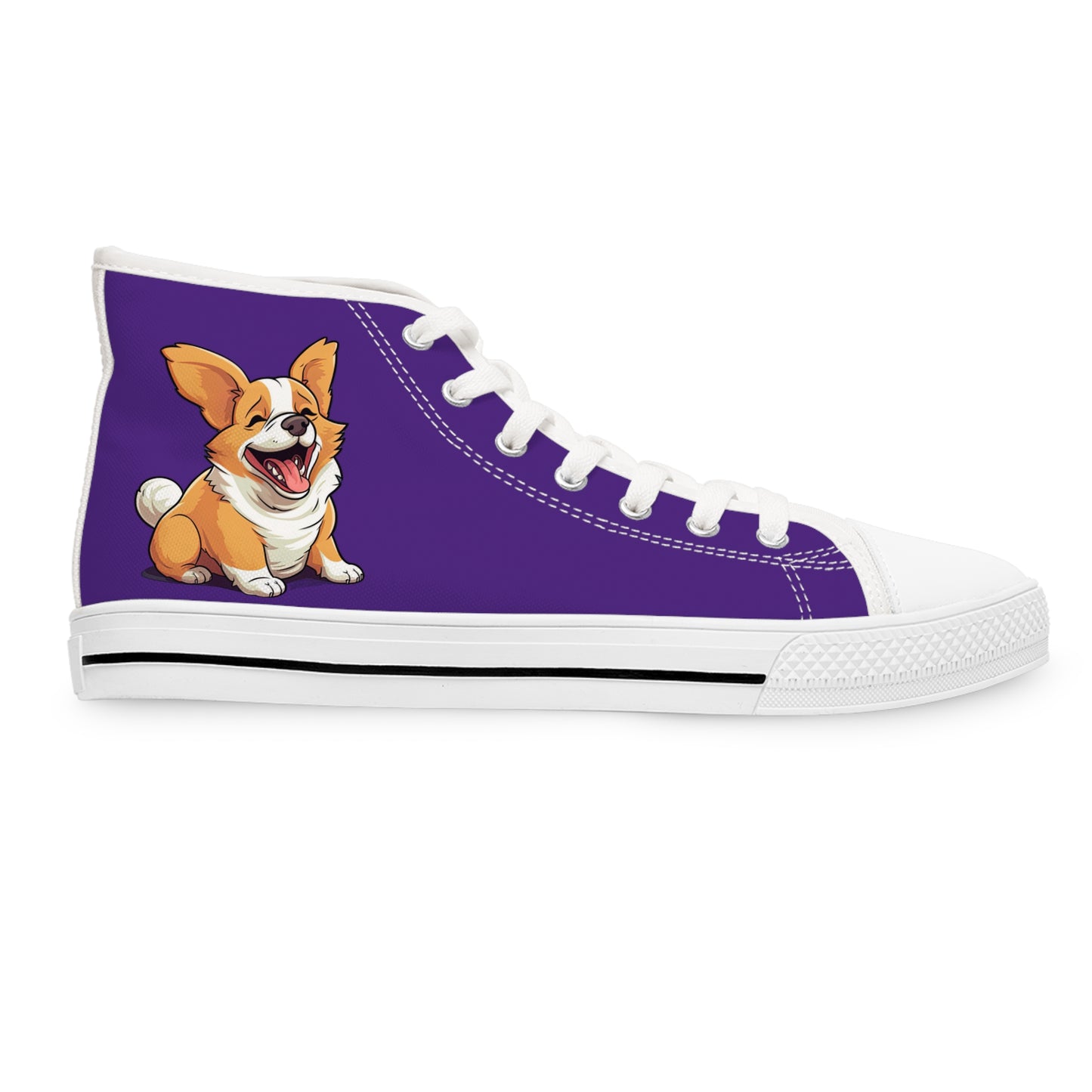 Jolly Jiggling Corgi Women's High Top Casual Purple Canvas Sneakers