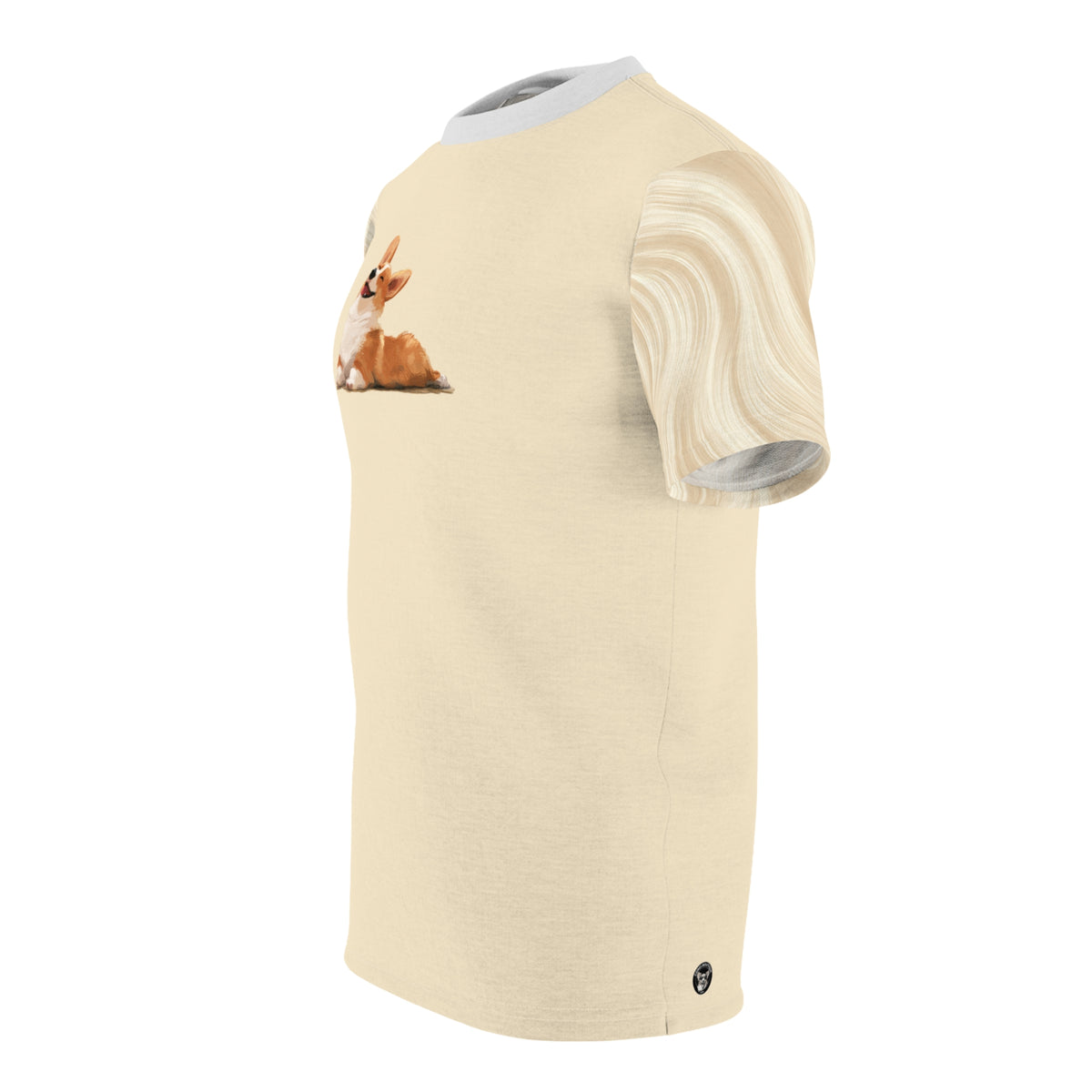 Giddy Sploot Bold Fashion Tee - Creamy Champagne with a Sleeve Swirl Graphic T-Shirt