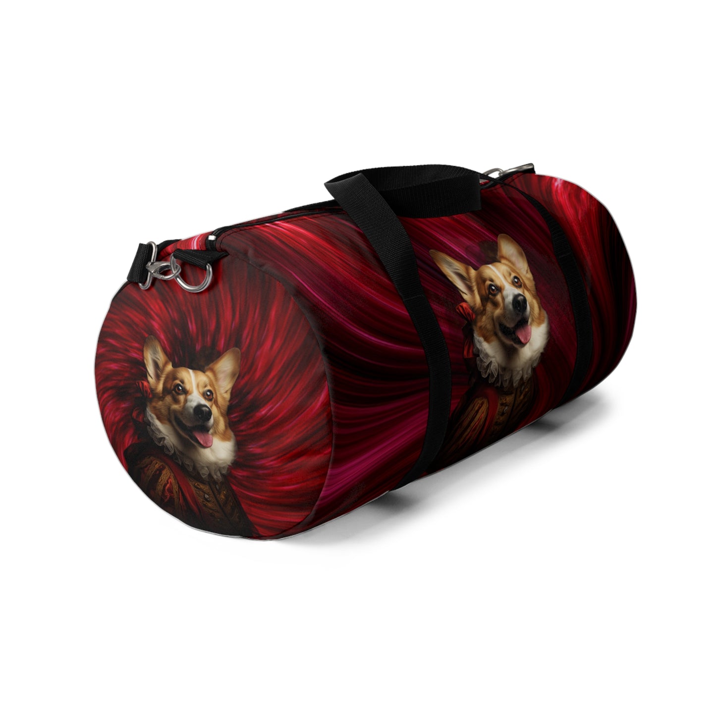 Renaissance Corgi in a Ruff Duffel Bag - Historic Corgi Black & Red Travel Gym Bag