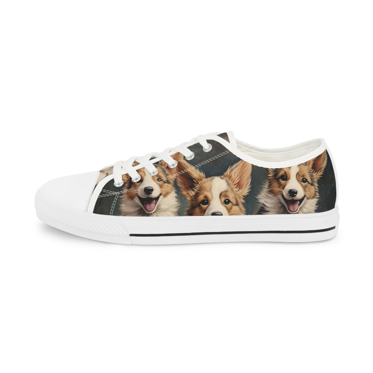 Corgi Pouncing Print Men's Low Top Casual Canvas Sneakers
