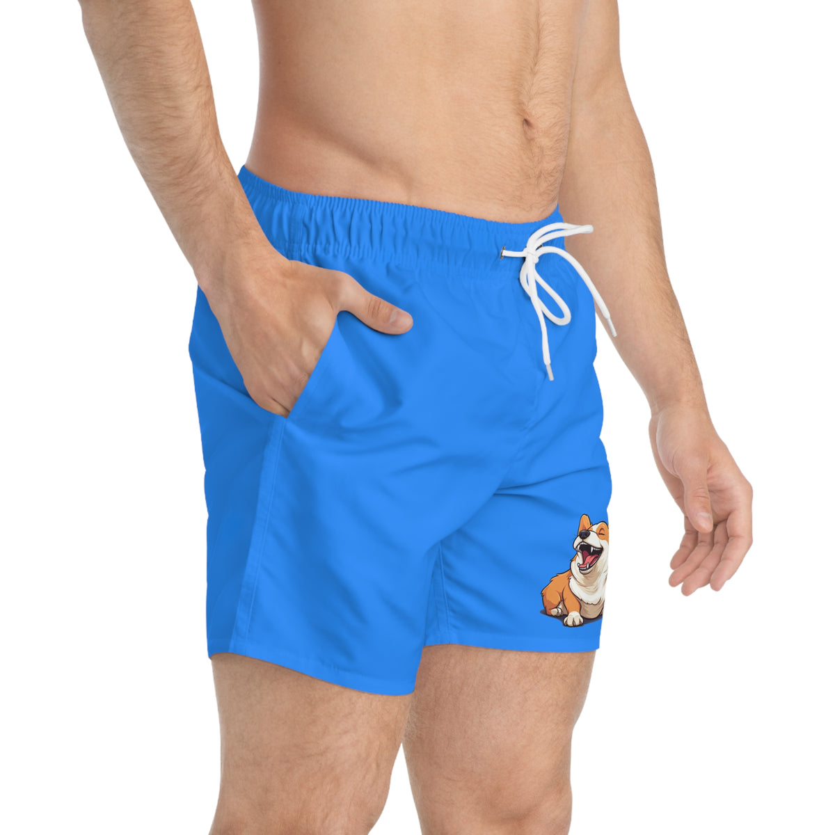 Comical Corgi All Smiles Blue Swim Trunks
