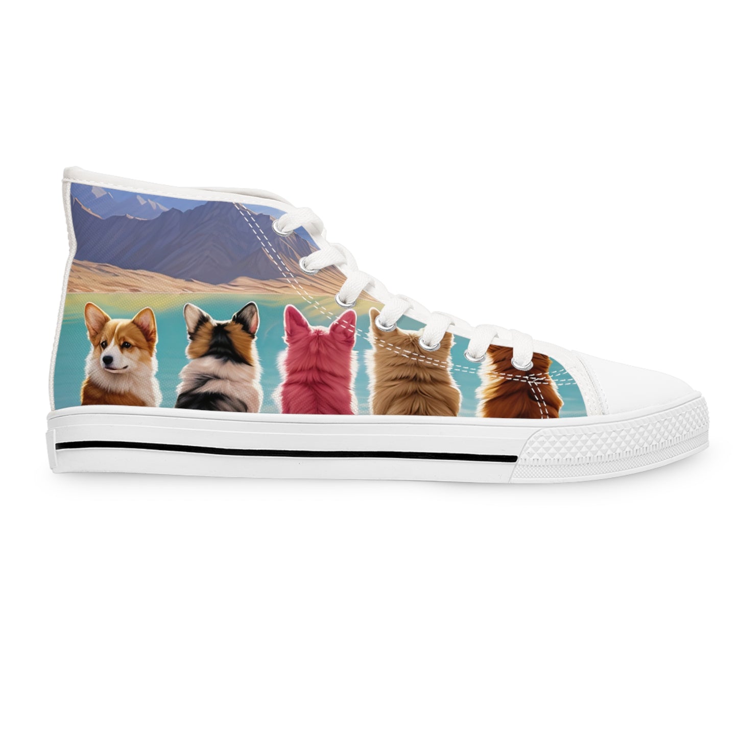 Corgi Lake Tranquil Portrait Women's High Top Casual Canvas Sneakers