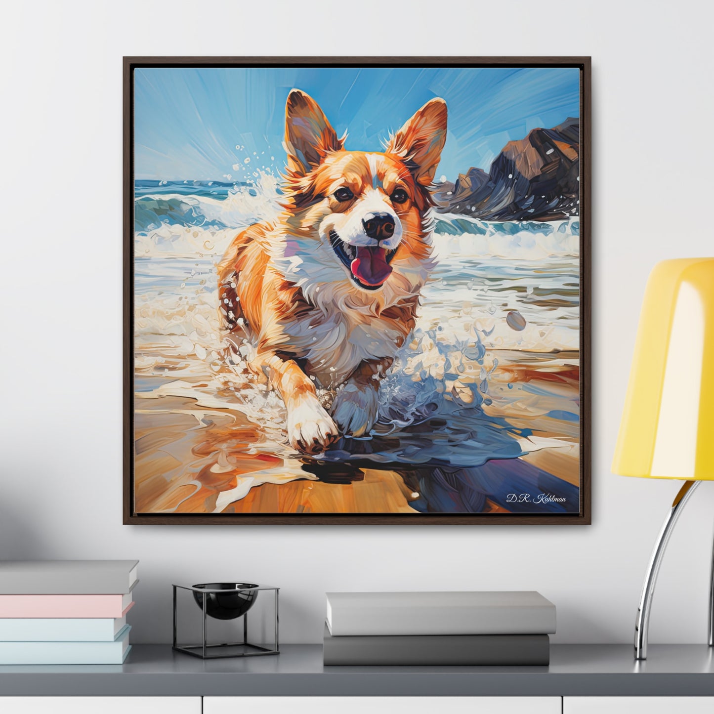 Coastal Corgi - Framed on Canvas