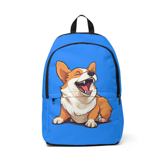 Comical Corgi All Smiles Backpack — Funny Blue Corgi Rucksack
