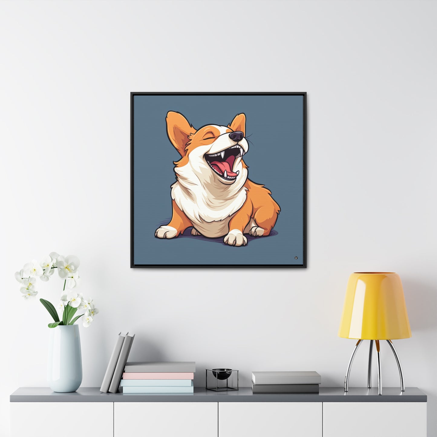 Comical Corgi - Framed on Canvas