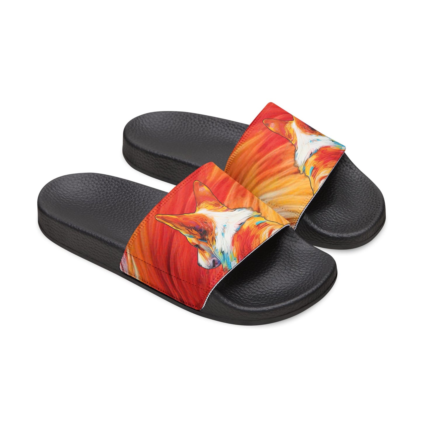 Peekaboo Corgi Vibrant Artistic Women's Casual Slide Sandals - Pool & Beach Slides