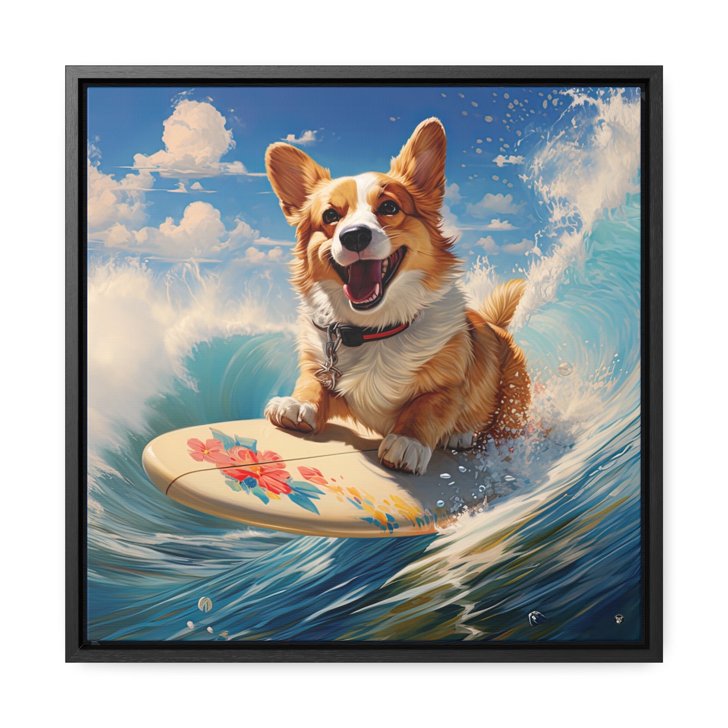 Cowabunga Corgi - Framed on Canvas