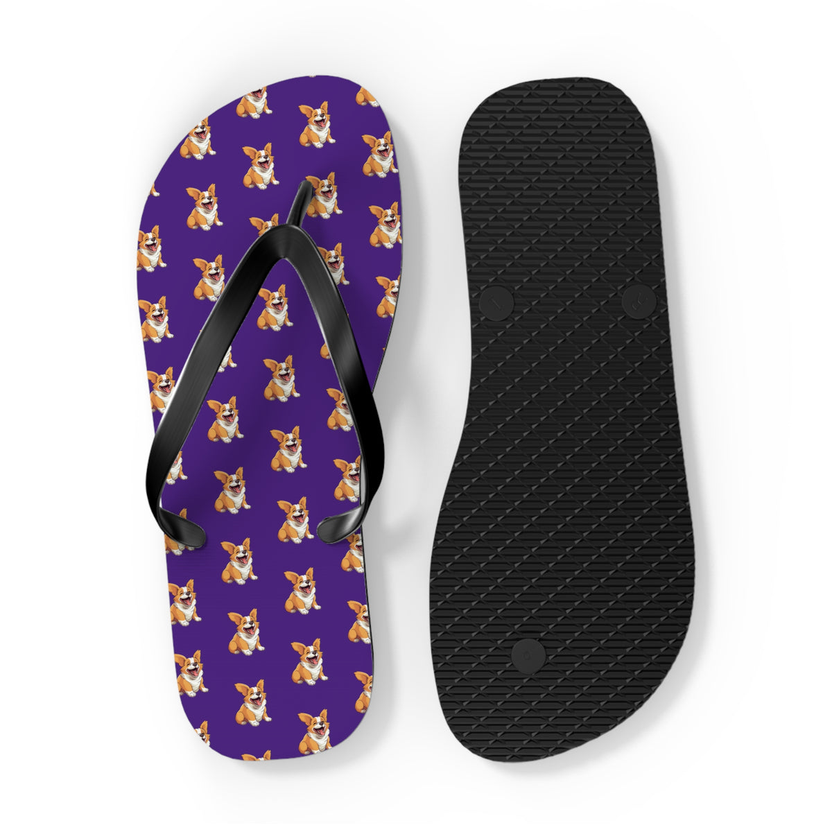 Jolly Jiggling Animated Corgi Flip-Flops - Purple Unisex Sandals