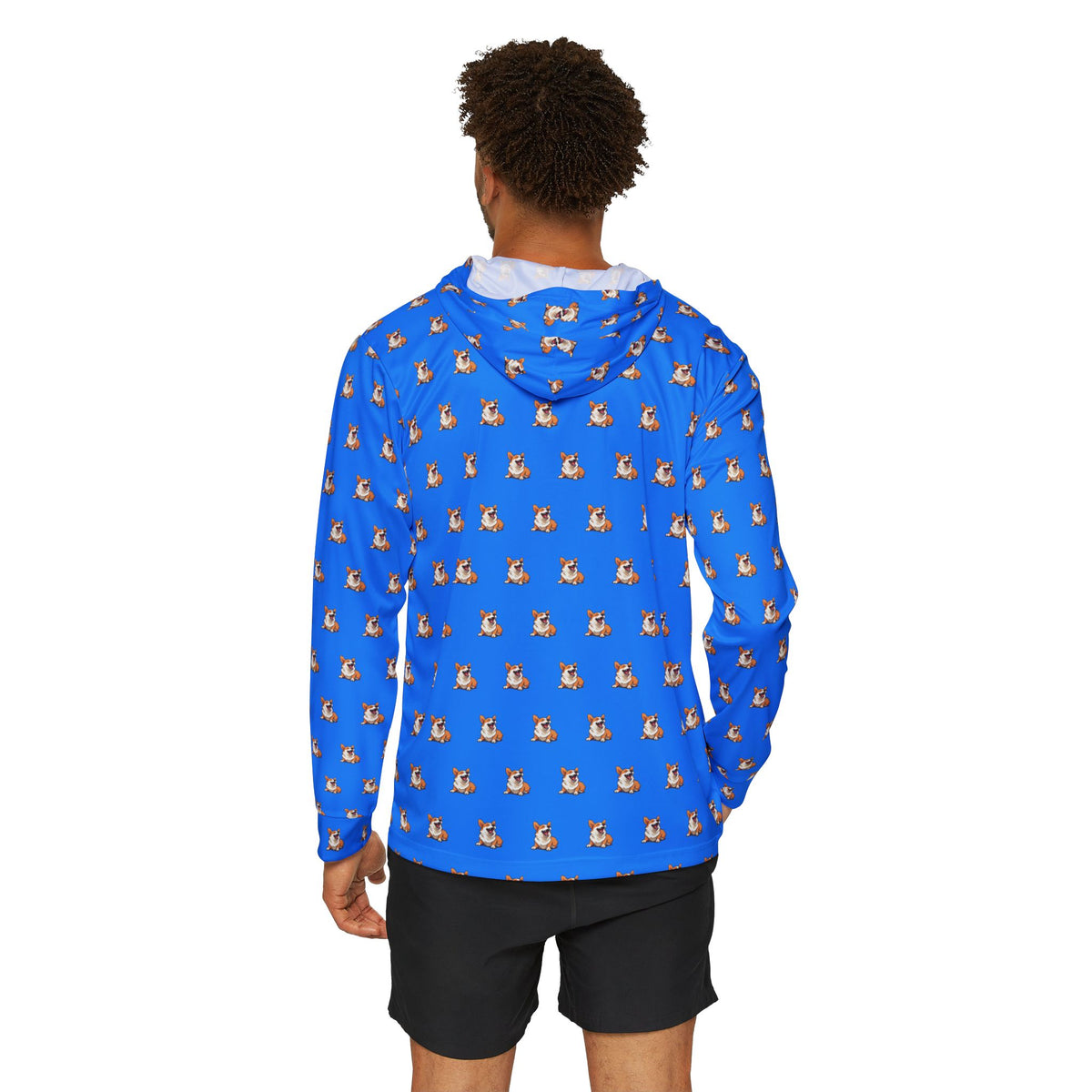 Comical Corgi All Smiles Repeater Pattern - Blue Light Hoodie