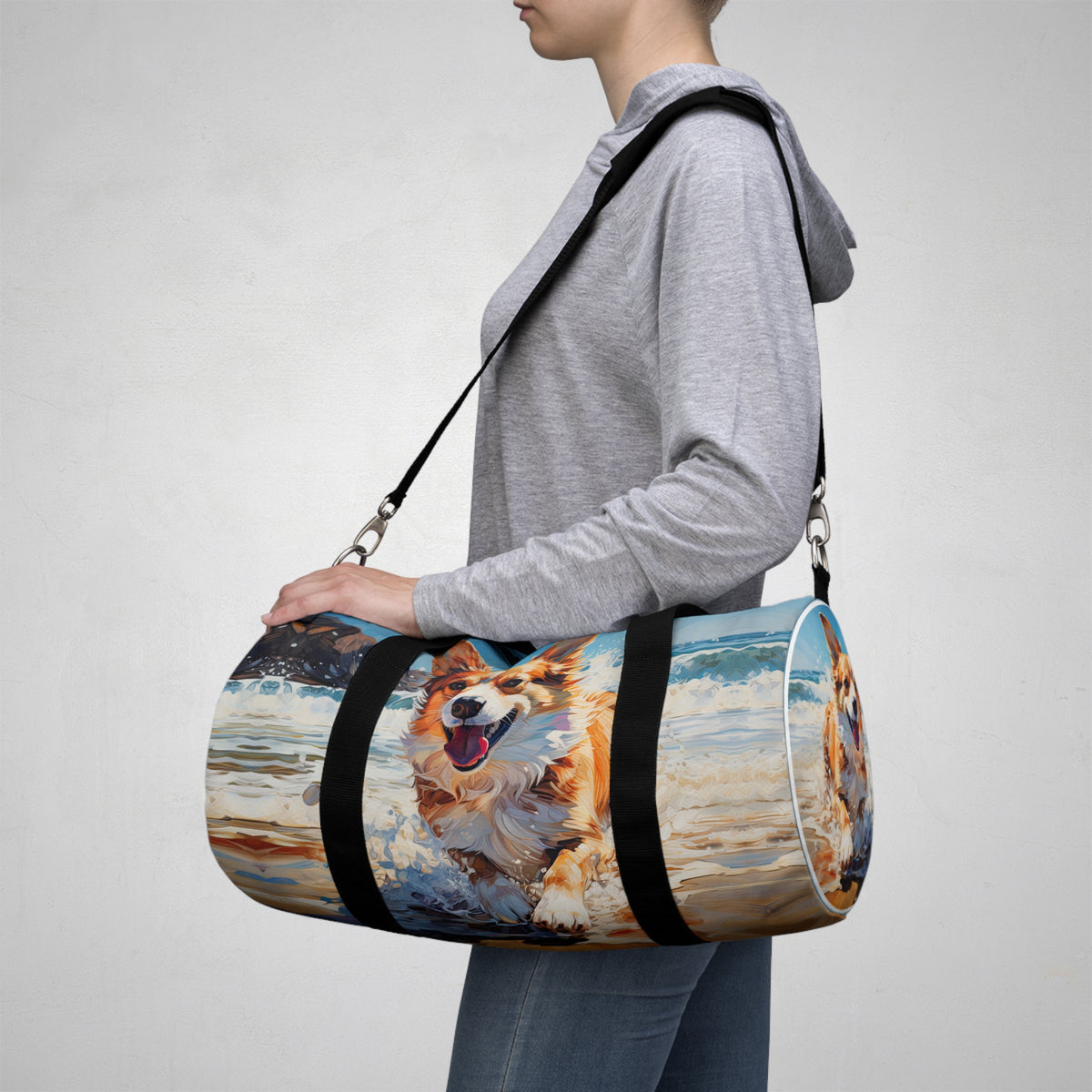 Coastal Corgi Duffel Bag - Fun Beach Themed Corgi Travel Gym Bag