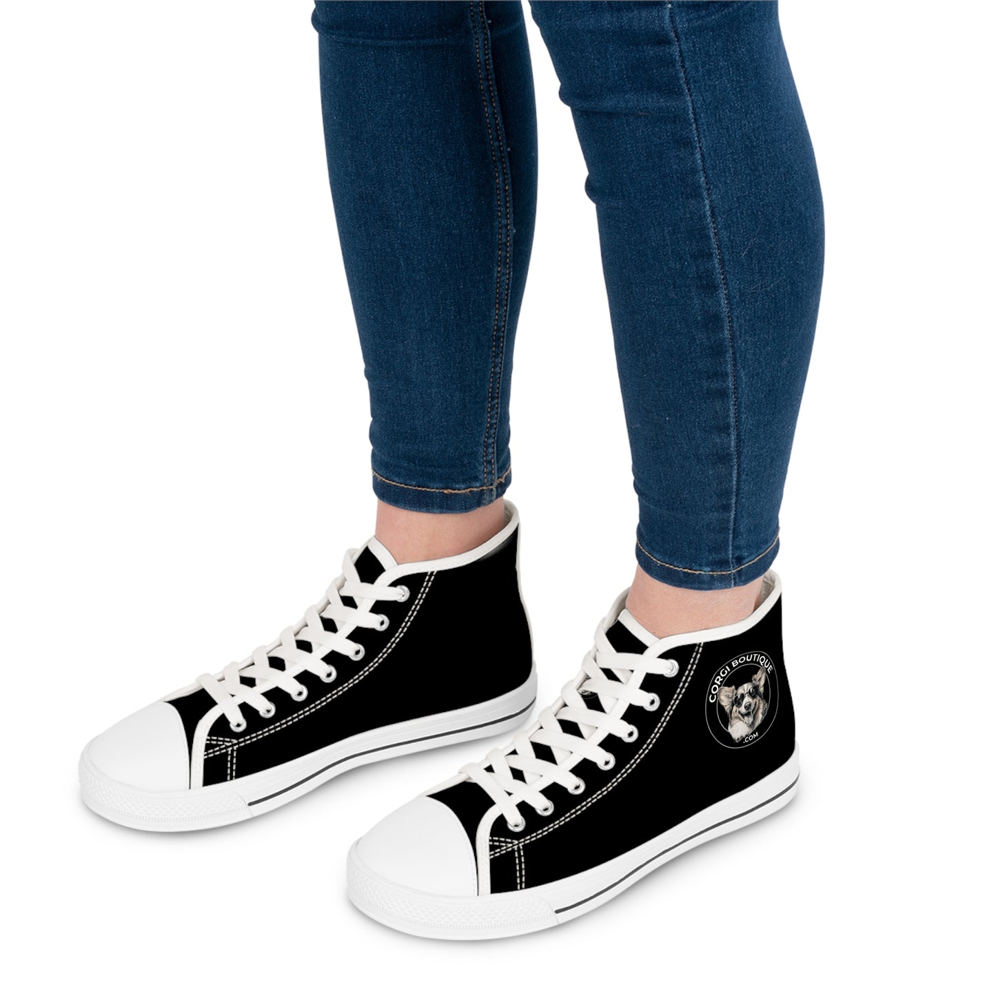 Corgi Boutique Logo Women's High Top Casual Black Canvas Sneakers