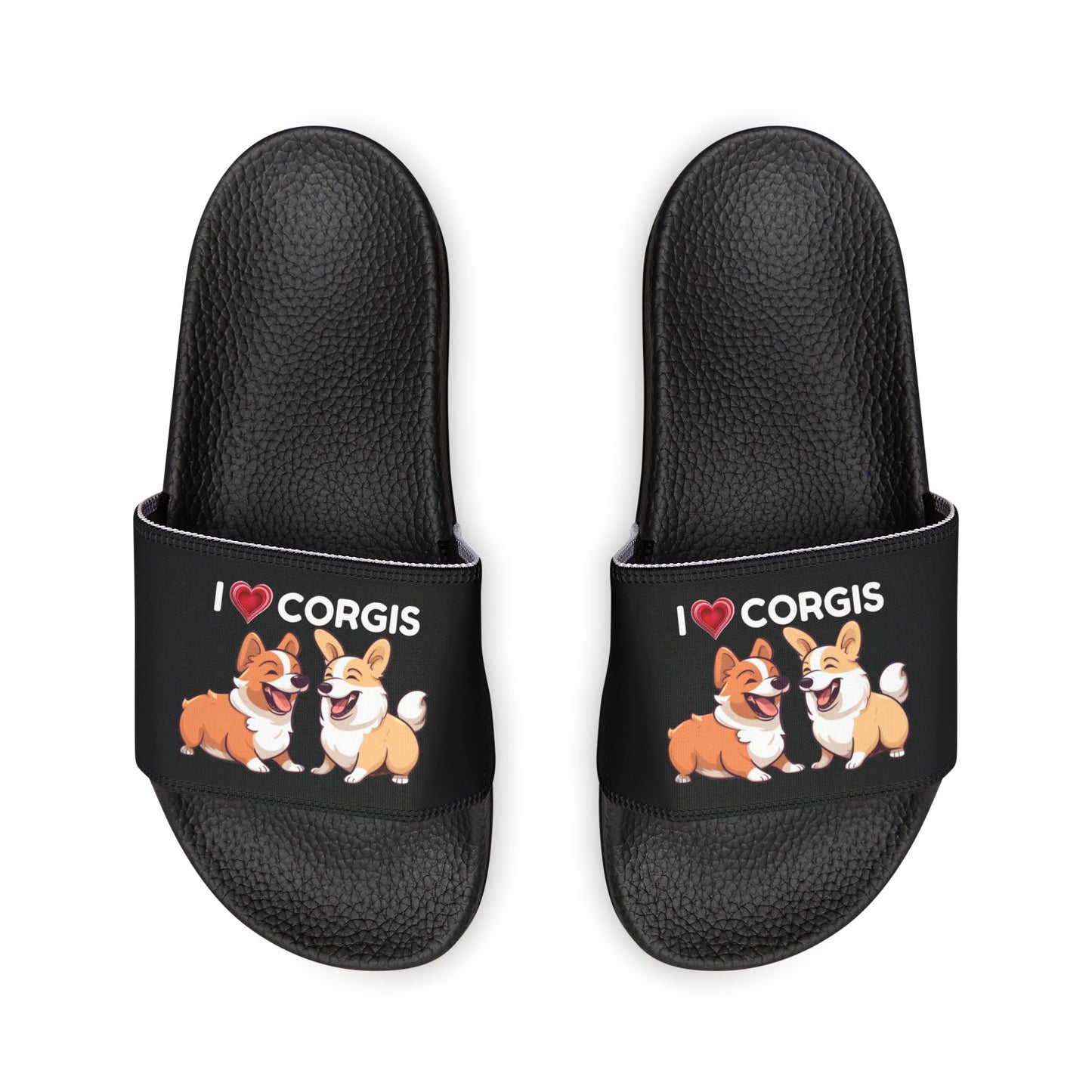 I Heart Corgis Men's Black Slide Sandals - Casual Pool & Beach Slides