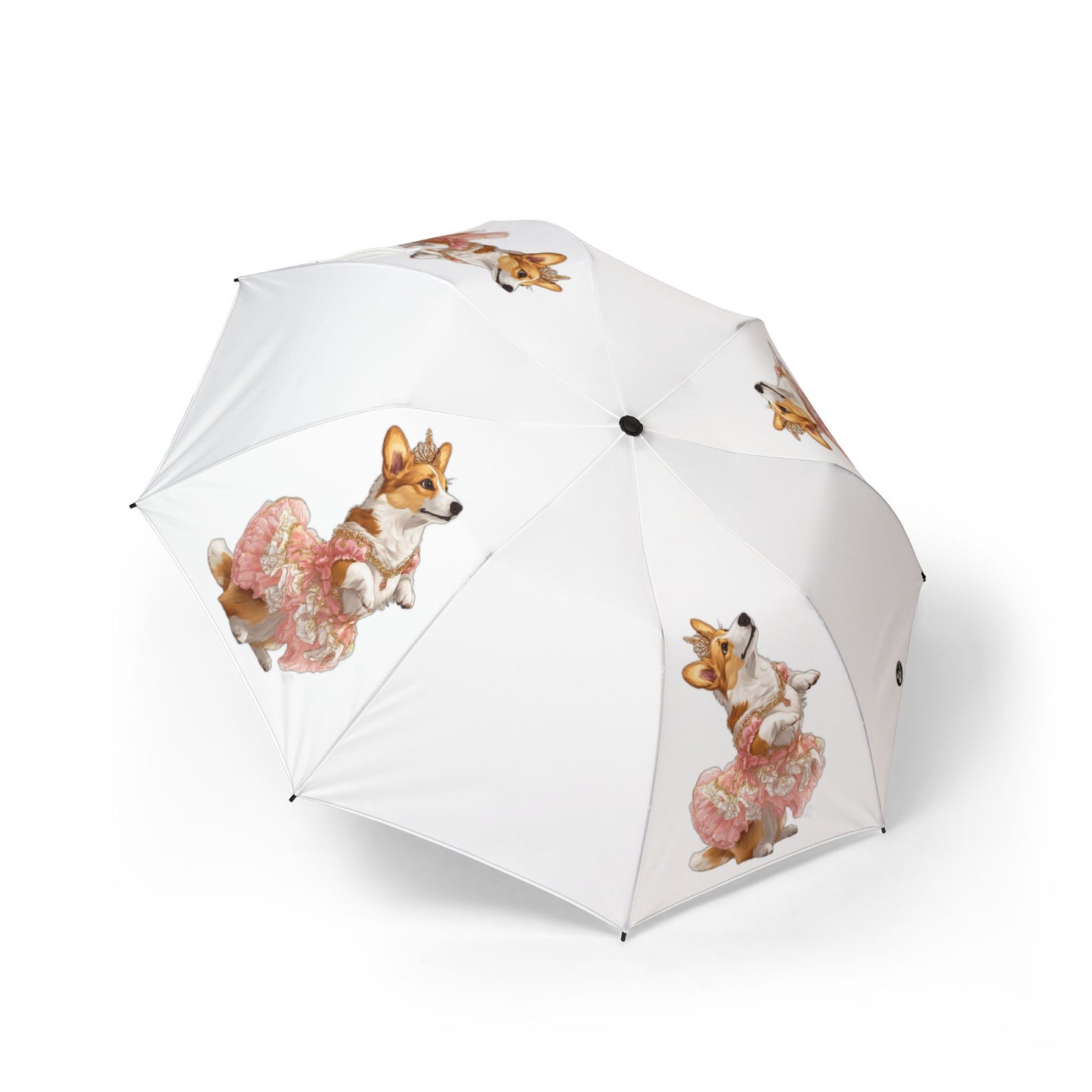 Princess Corgi in Pink Floral Dress Foldable Umbrella — Compact Semi‑Automatic Rain Parasol