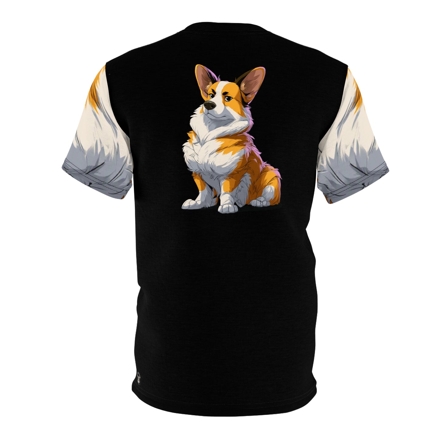 Boss Dog Corgi Artistic Bold Fashion Black Tee with Colorful Sleeves