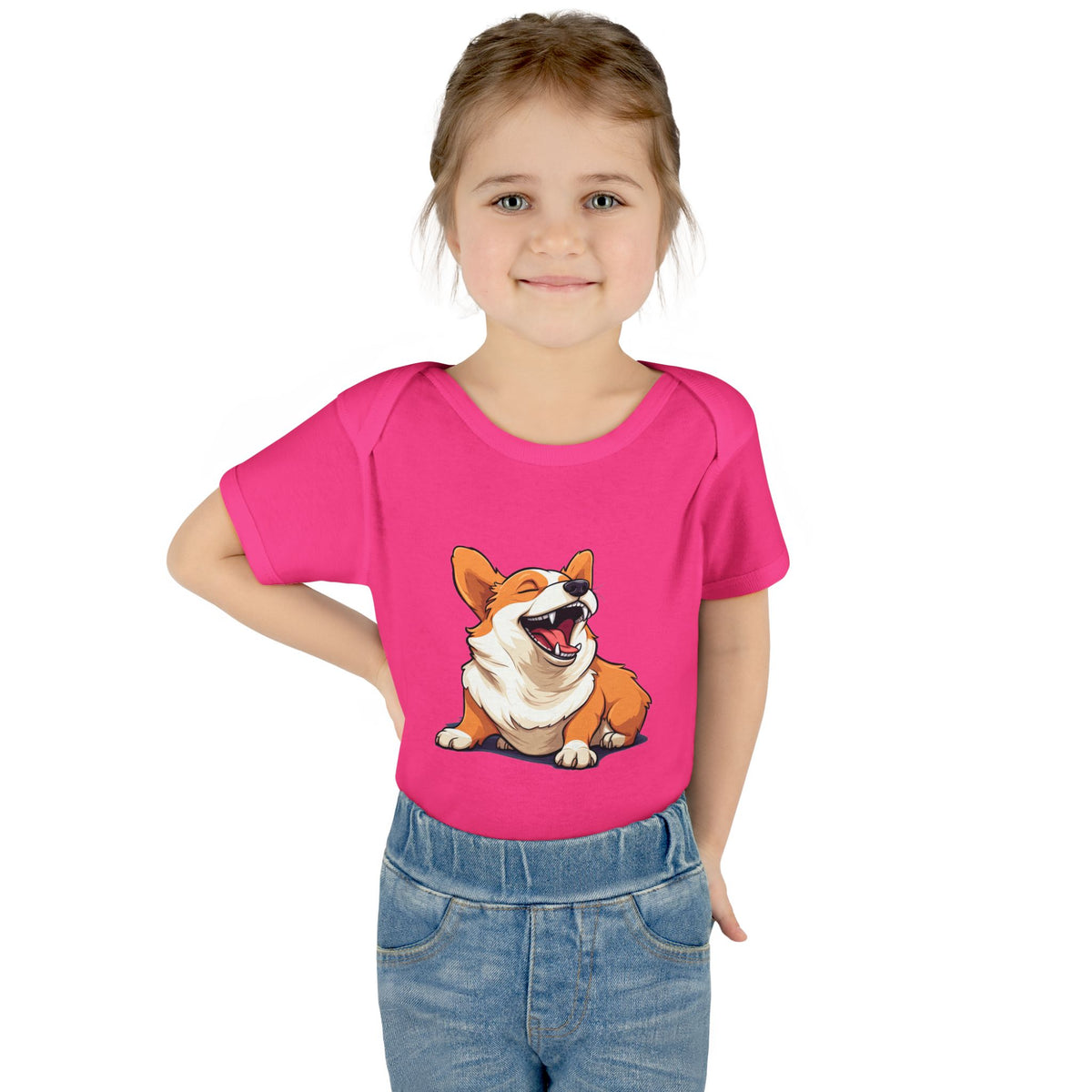 Comical Corgi All Smiles Infant Bodysuit in Blue or Pink