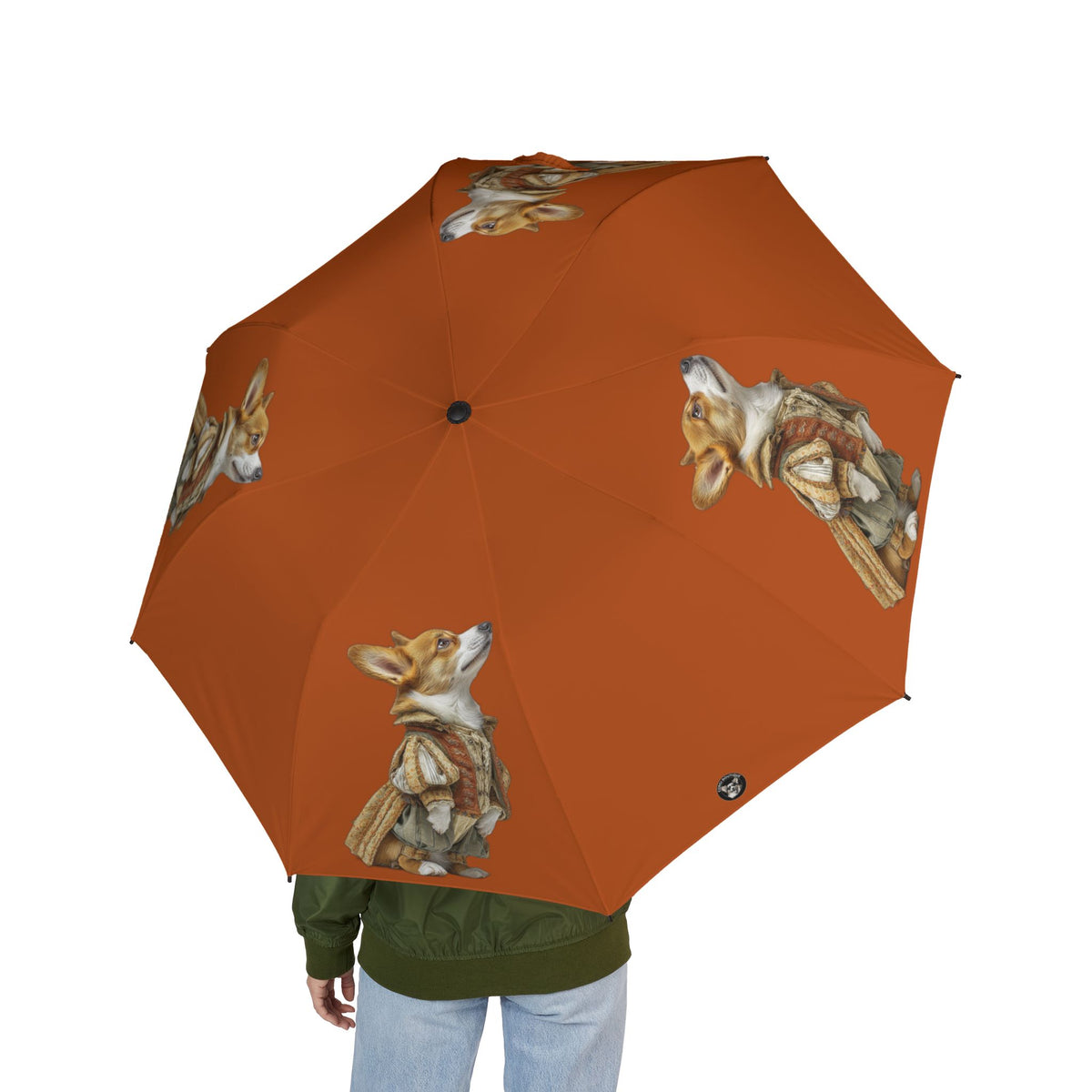 Prince Corgi Royal Traveler Foldable Umbrella — Regal Burnt Orange Compact Rain Parasol