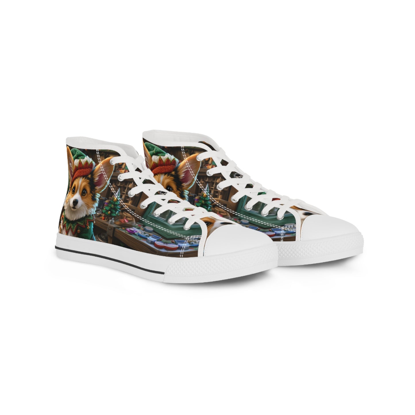 Santa's Little Helper Holiday Elf High Tops - Festive Corgi Men's Sneakers
