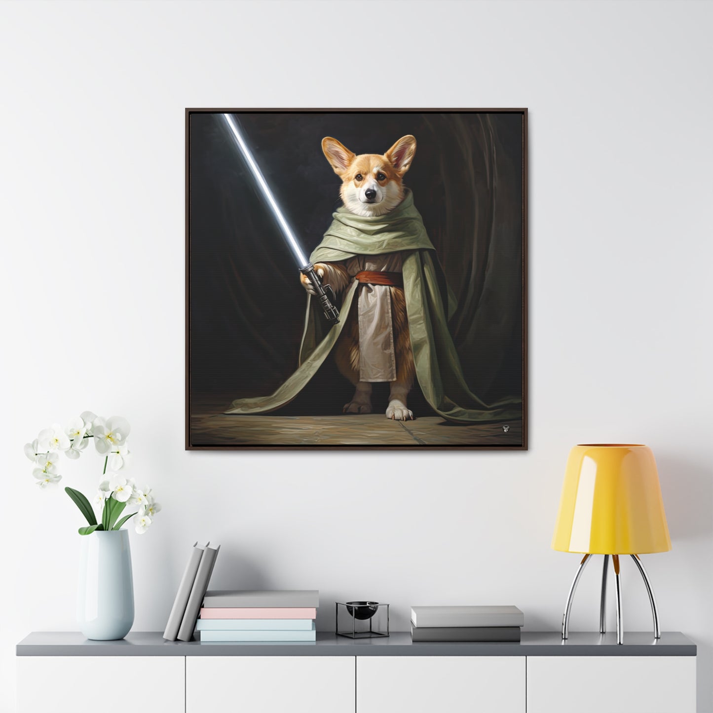 Jedi Corgi - Framed on Canvas