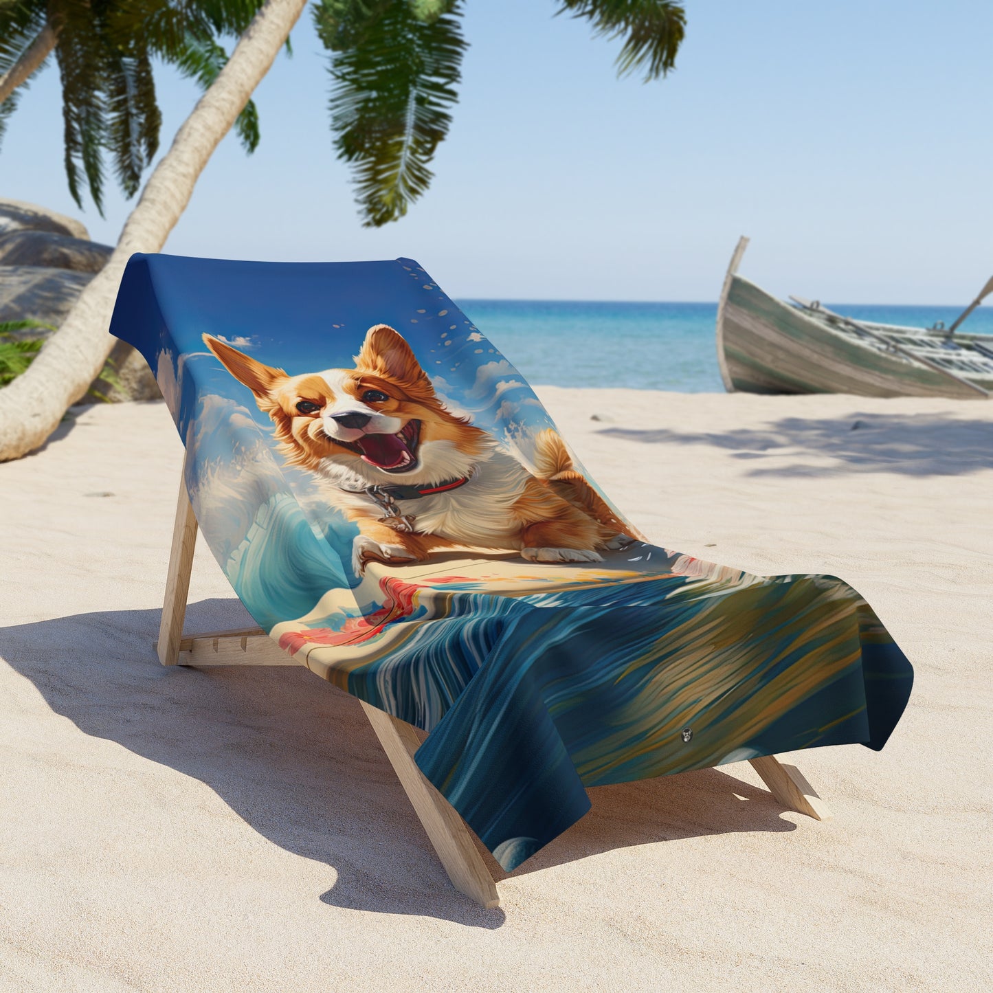 Cowabunga Corgi Beach Towel