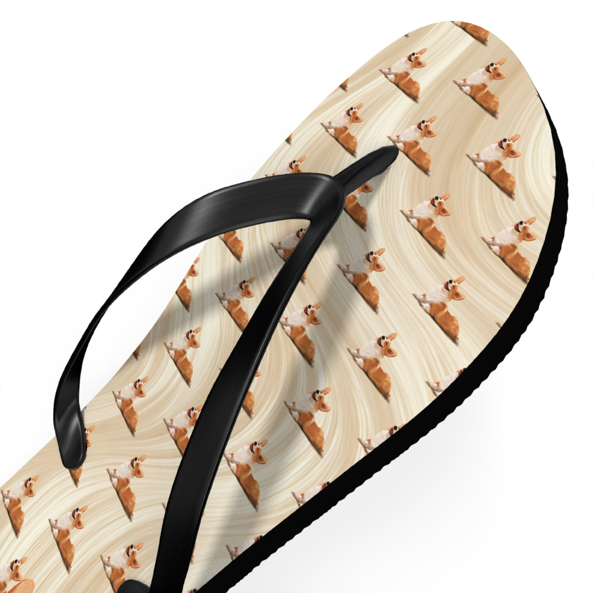 Giddy Sploot Unisex Flip-Flops - Creamy Champagne Corgi Sandals