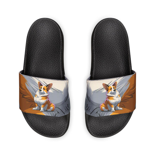 Boss Dog Corgi Artistic Portrait Women's Casual Slide Sandals - Pool & Beach Slides