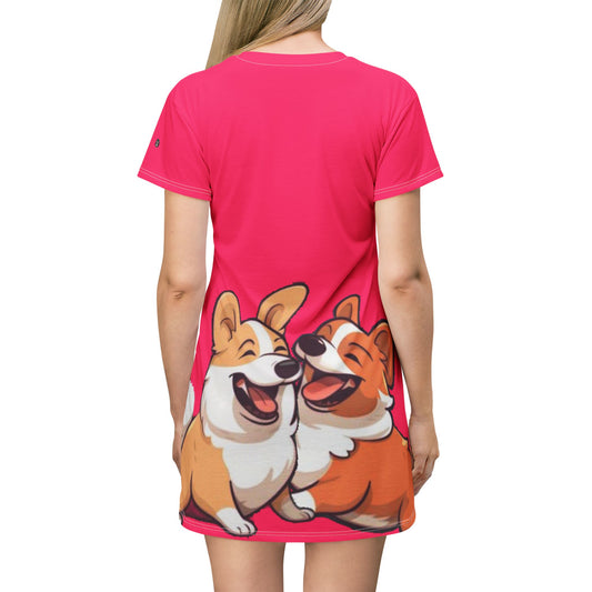 Robe T-Shirt Rose J'adore les Corgis