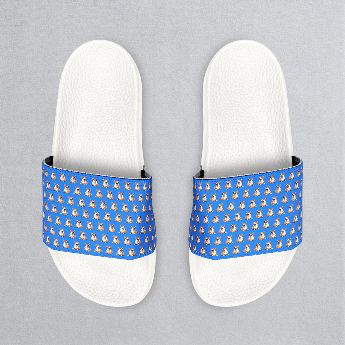 Comical Corgi All Smiles Repeater Pattern Women's Slide Sandals - Casual Pool & Beach Slides