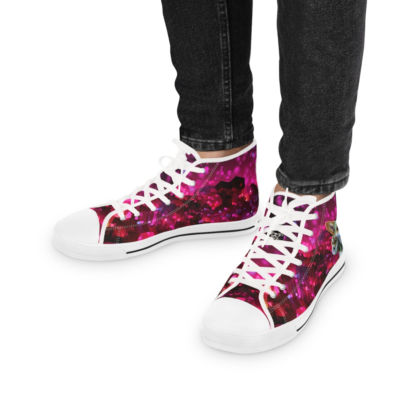 Baby Corgi Space Glitter Men's High-Top Casual Canvas Sneakers - May the Corgi Be With You