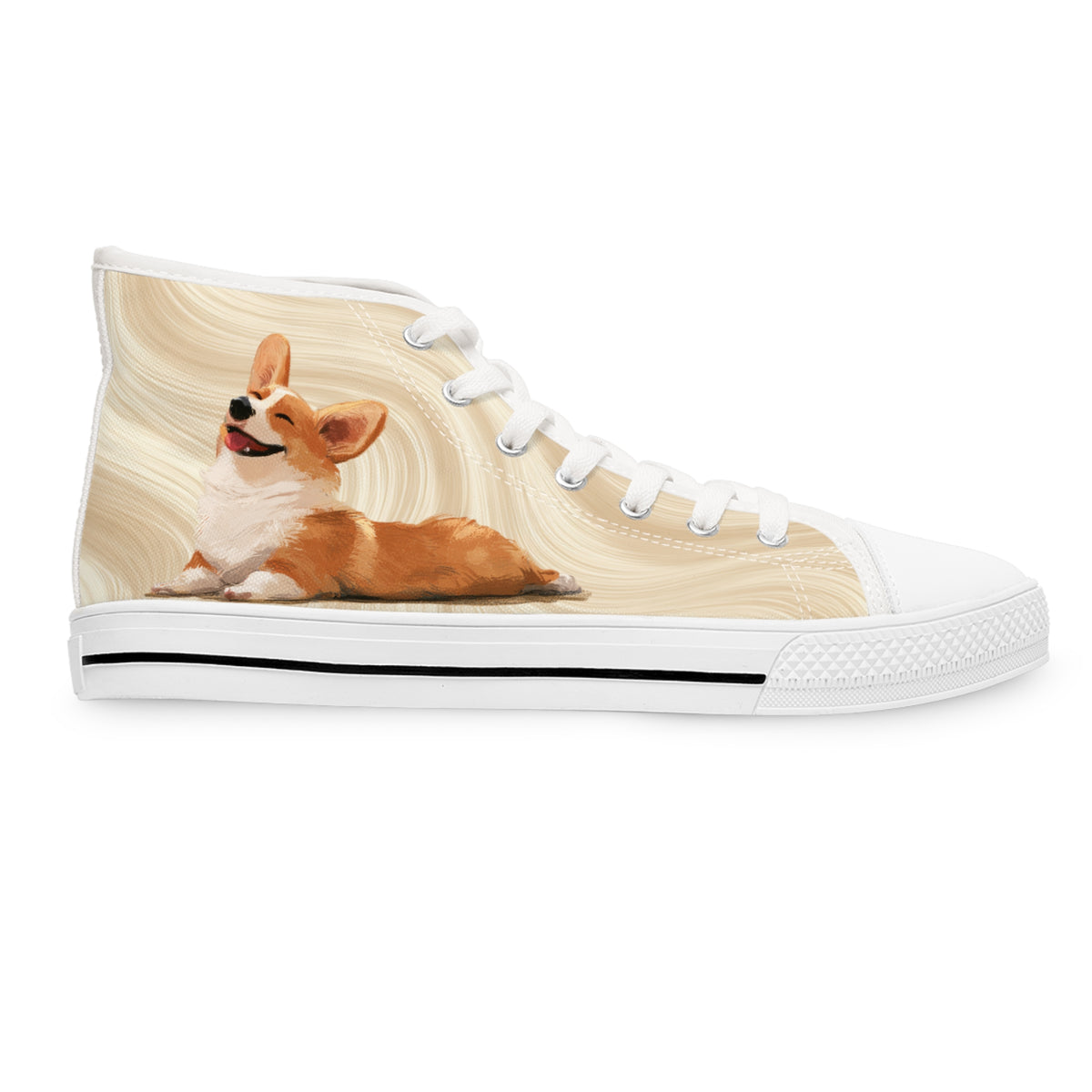 Giddy Sploot Women's High Top Casual Creamy Champagne Corgi Canvas Sneakers