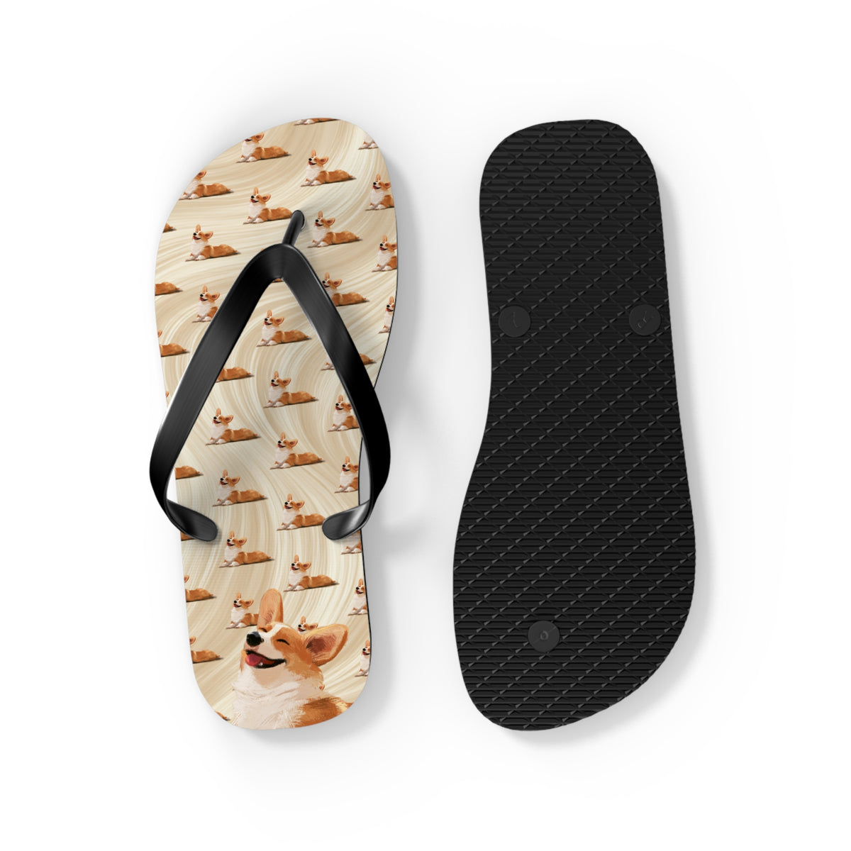 Giddy Sploot Unisex Flip-Flops - Creamy Champagne Corgi Sandals