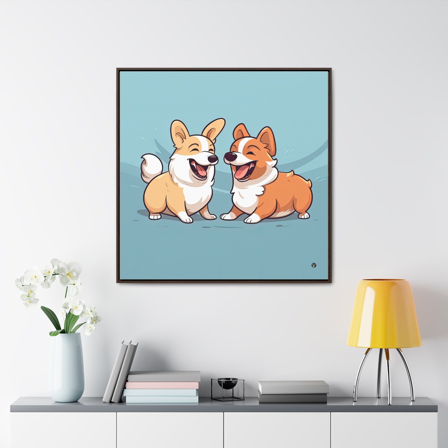 Corgi Couple - Framed on Canvas