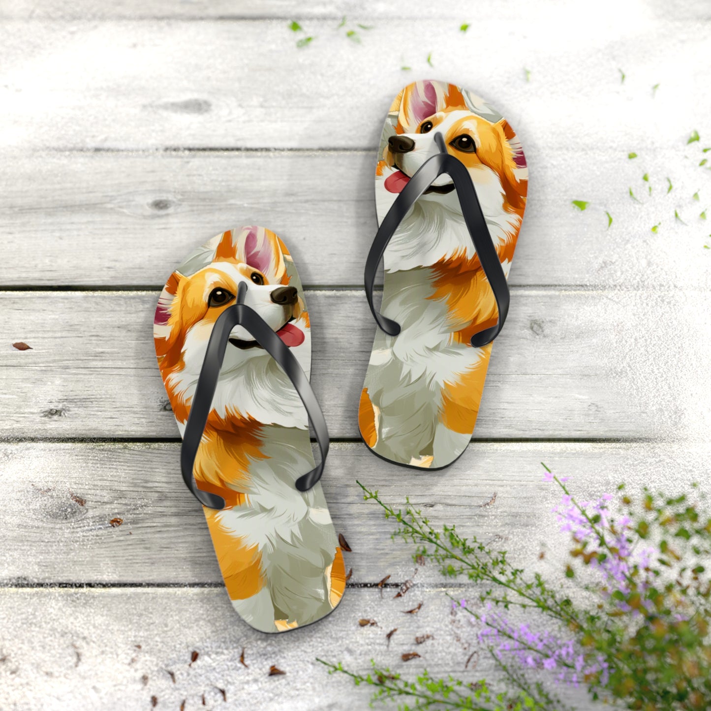 Classic Queen's Corgi Custom Artistic Unisex Flip Flops – Cool Pembroke Welsh Corgi Sandals