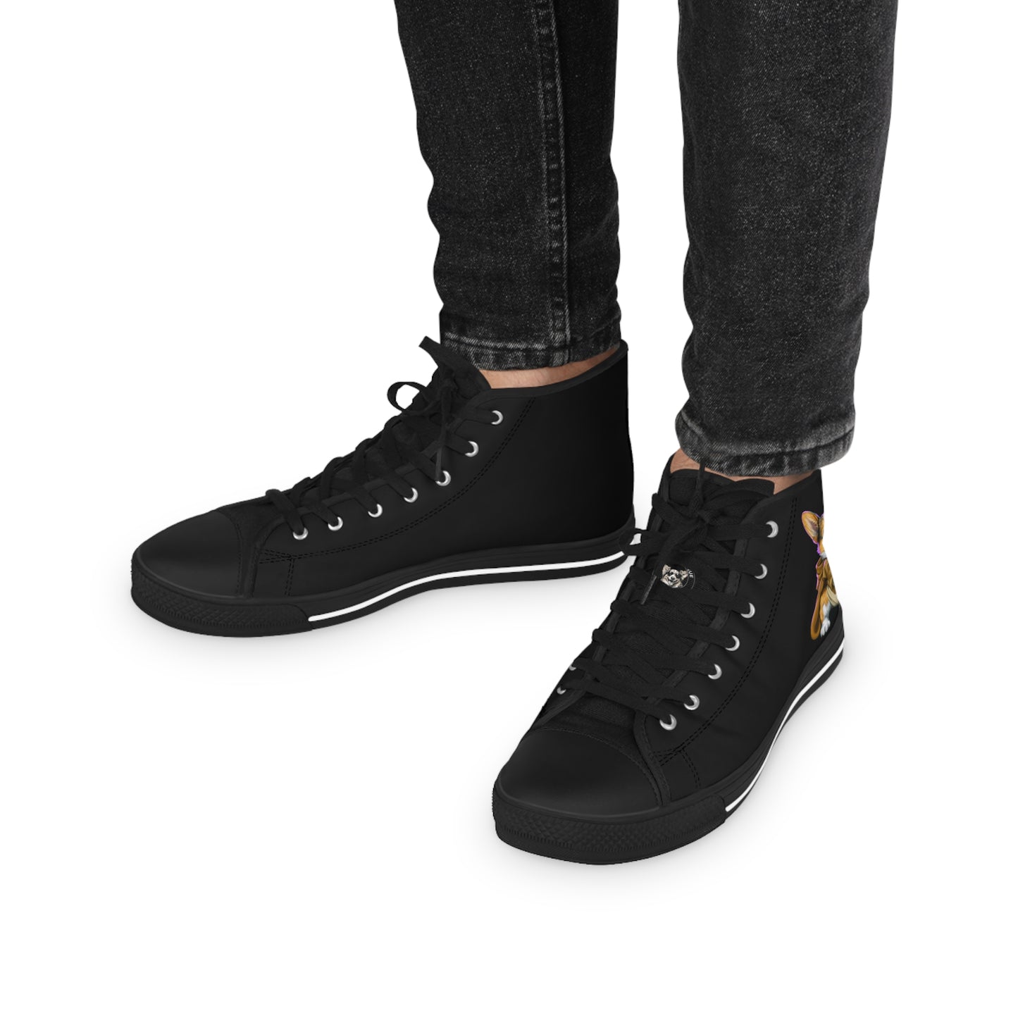 Little Light Knight Corgi Star Warrior Men's High Top Casual Black Canvas Sneakers
