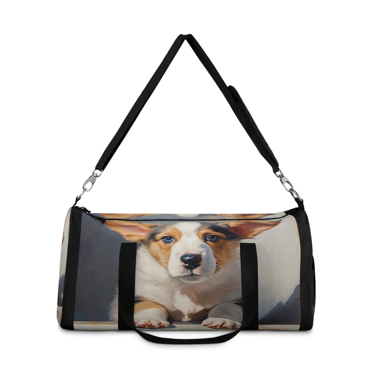 Puppy Dog Eyes Corgi Duffel Bag - Cute Corgi Black Travel Gym Bag