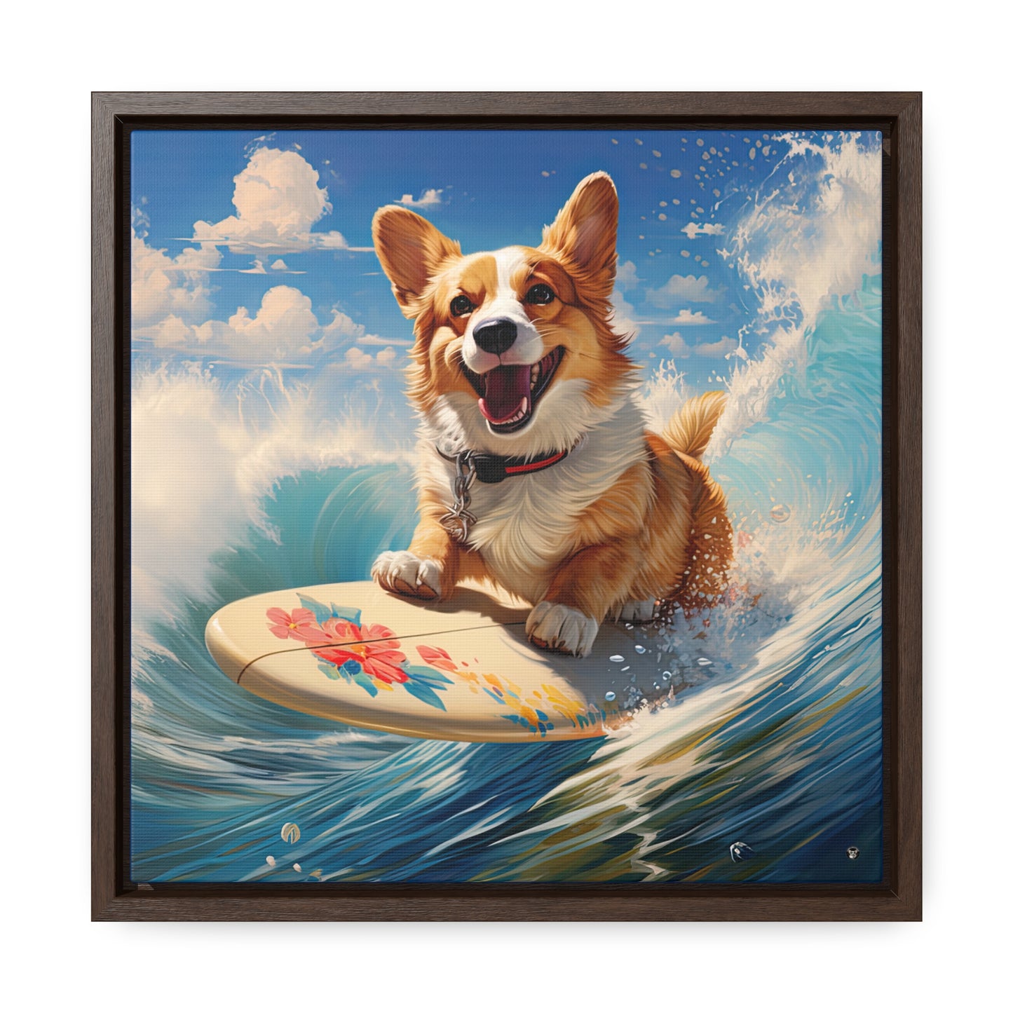 Cowabunga Corgi - Framed on Canvas