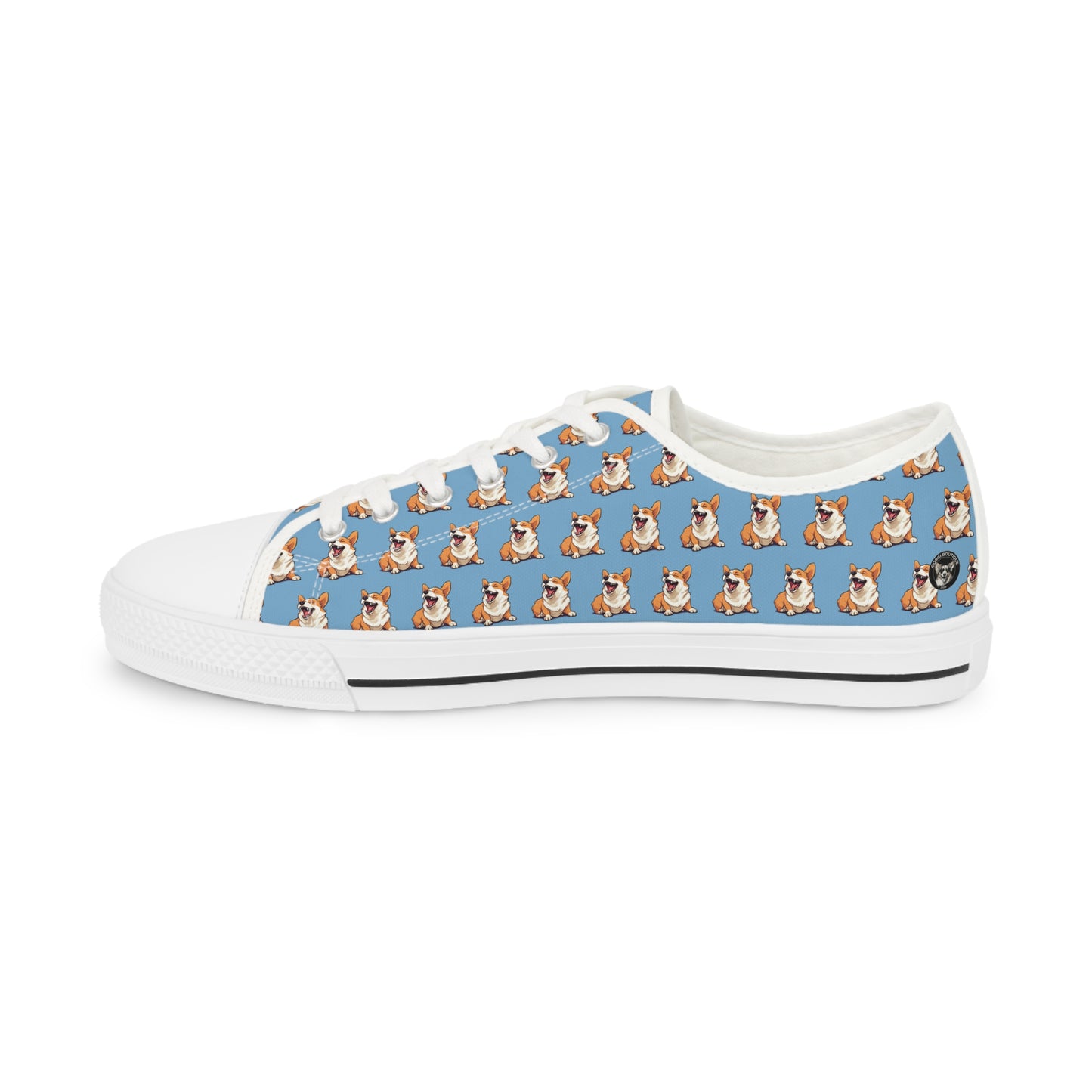 Comical Corgi Mosaic Pattern Men’s Low-Top Casual Blue Canvas Sneakers