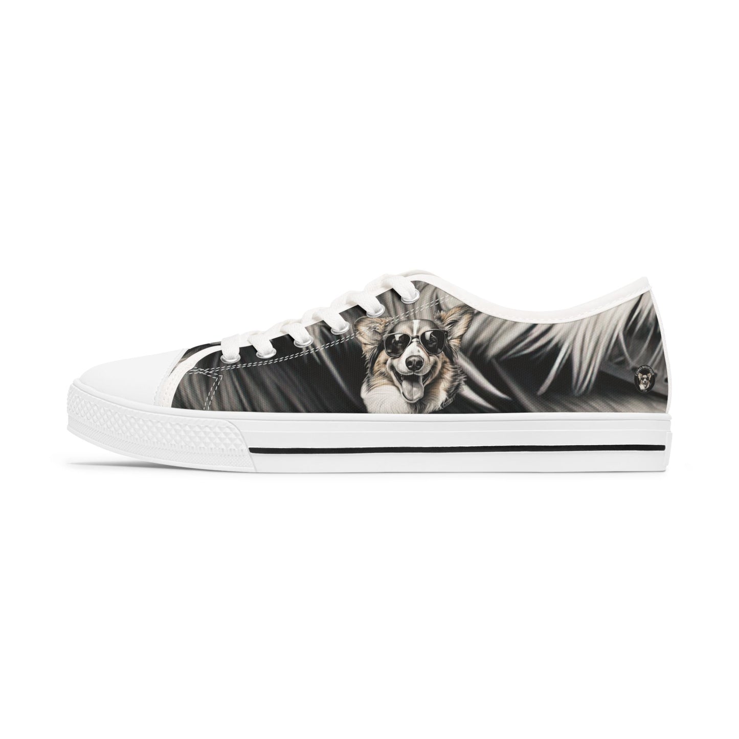 Corgi Cool Portrait in Shades Women's Low Top Casual Canvas Sneakers