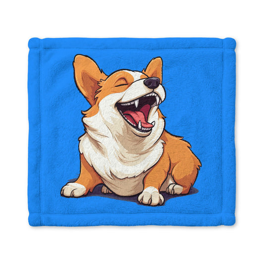 Comical Corgi All Smiles Blue Cuddle Blanket