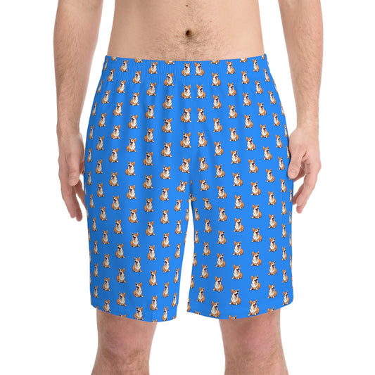 Comical Corgi All Smiles Repeater Pattern Blue Board Shorts