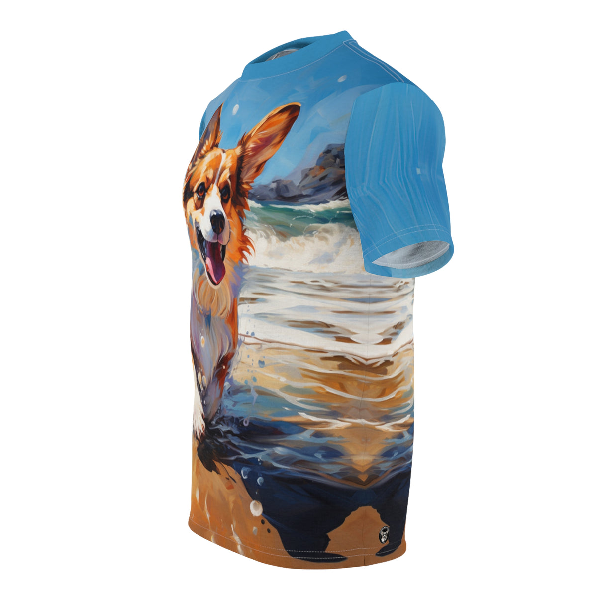 Coastal Corgi Unisex Bold Designer Tee - In the Fetch on Maliblue Hue (Part of the Corgi Beach Day Collection)