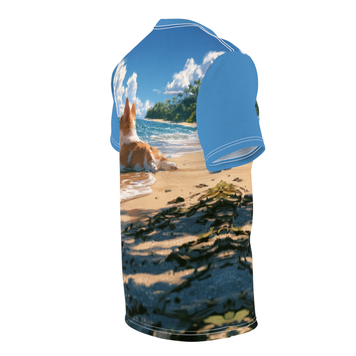 Splish-Splash-Sploot Unisex Bold Designer Tee - Mellow Mood on Mahalo Marine (Part of the Corgi Beach Day Collection)