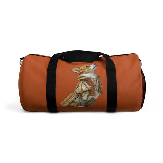 Prince Corgi Royal Duffel Bag - Monarch Themed Burnt Orange Travel Gym Bag