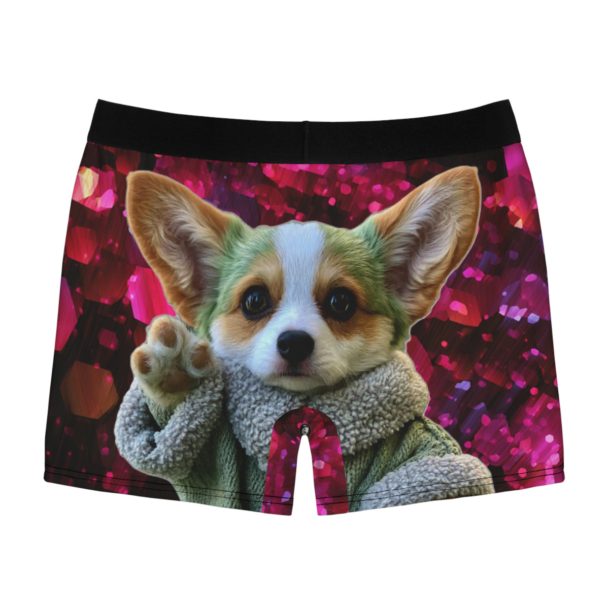 Baby Corgi Star Warrior Boxer Briefs - Black Red & Purple Galaxy Glitter Underwear