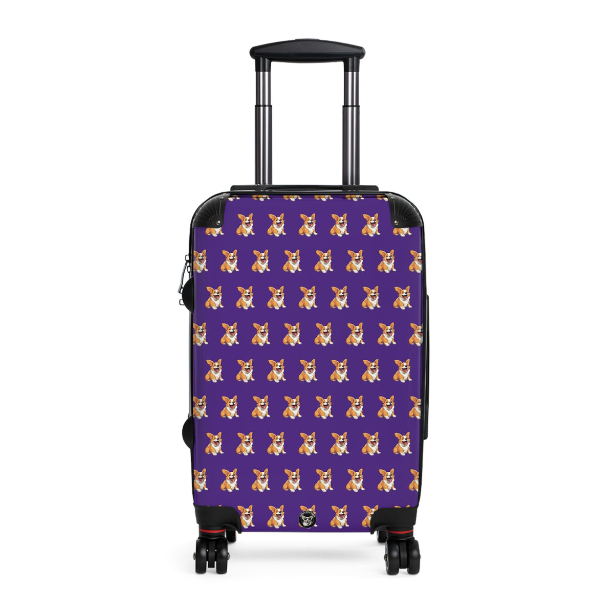 Jolly Jiggling Animated Corgi Repeater Pattern Travel Suitcases — Purple Corgi Rolling Luggage