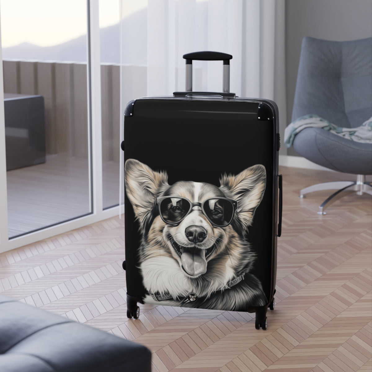 Corgi Cool Artistic Illustration In Shades Suitcases — Corgi Lovers Rolling Luggage
