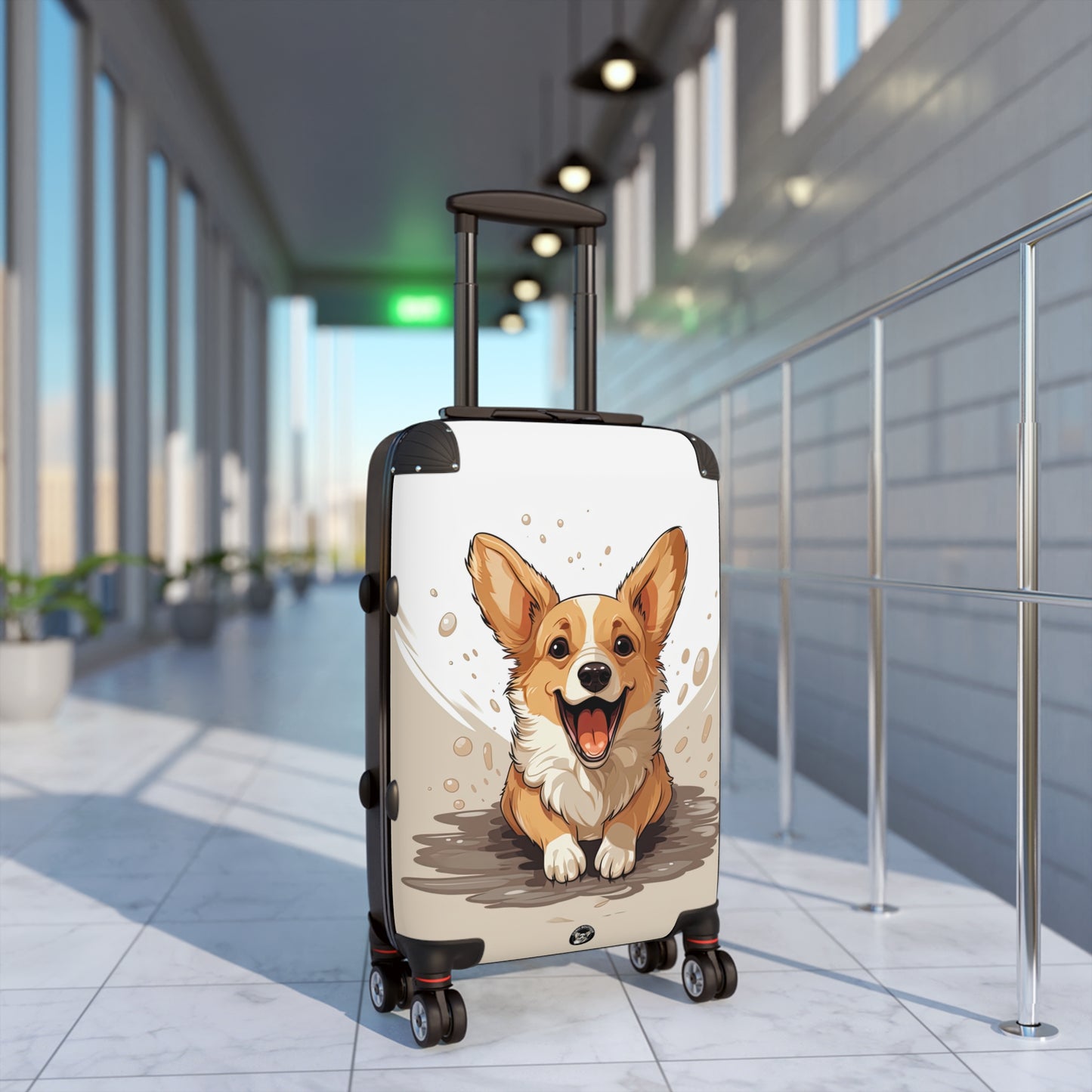 Corgi Cuteness Anime Suitcases – Beige & White Luggage for Corgi Lovers