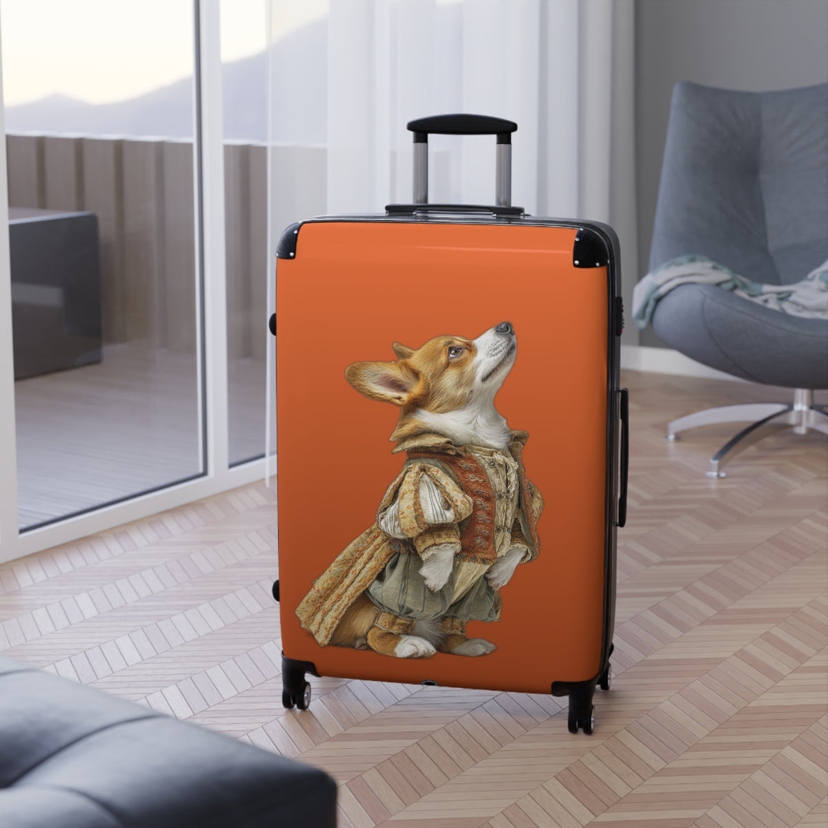 Prince Corgi Royal Travel Suitcases — Monarch Theme Burnt Orange Rolling Luggage