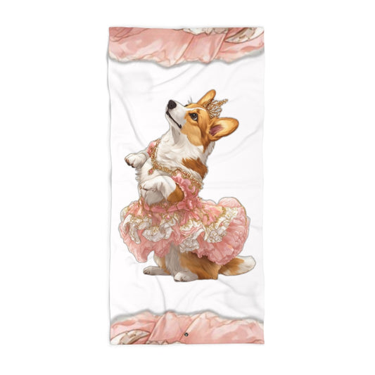 Princess Corgi Beach Towel — Cute Corgi in Pink Ruffle Dress