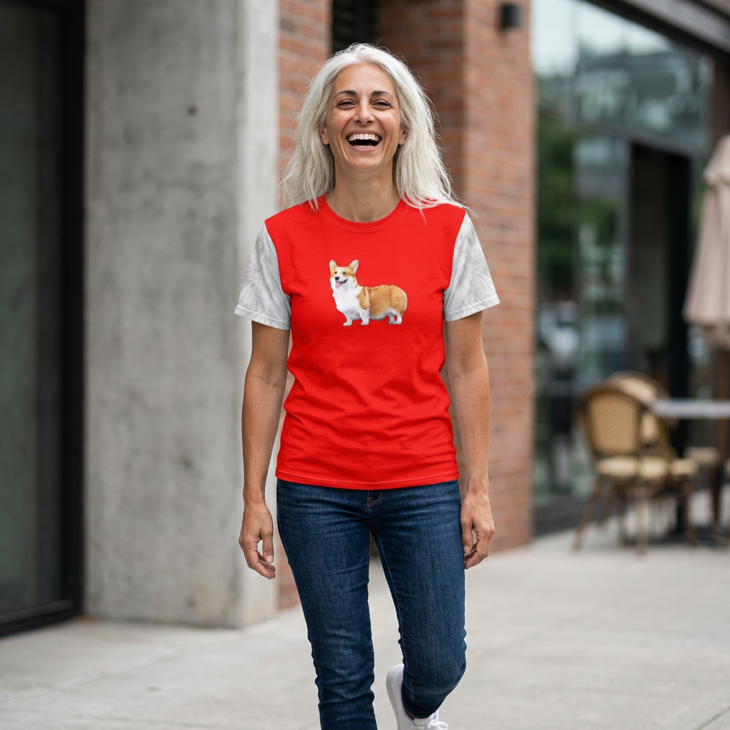 Best In Show Unisex Bold Fashion Tee — Radical Red with White Fur-Effect Flowing Sleeves