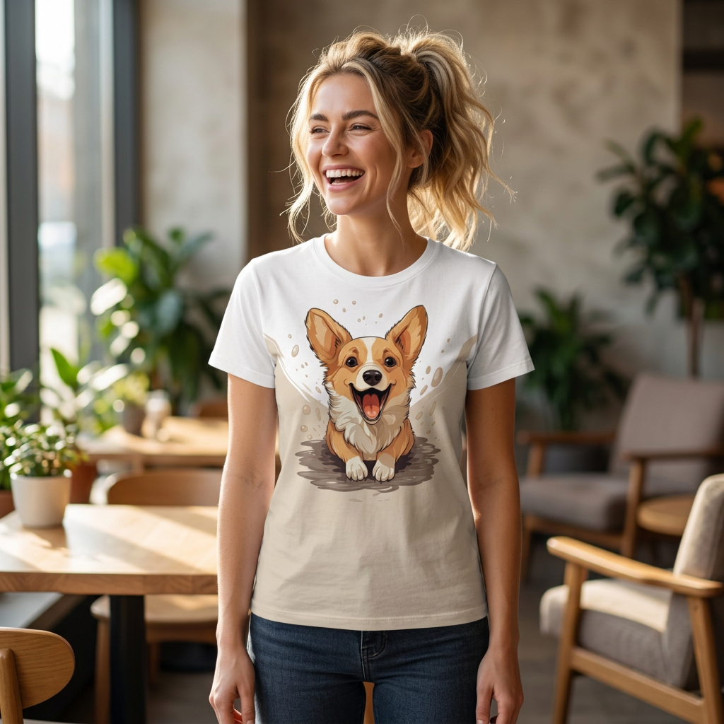 Corgi Cuteness Unisex Bold Fashion Tee - Toffee Cream & Sugar Sweetness